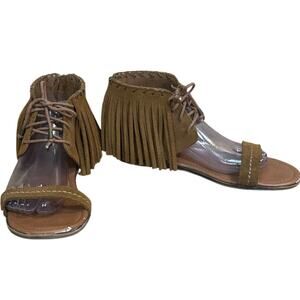 Minnetonka Havana Brown Leather Gladiator Fringe Sandals Size 9